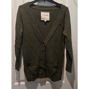 Abercrombie Cardigan cotton rabbit hair blue moose green sz XL Y2K preppy